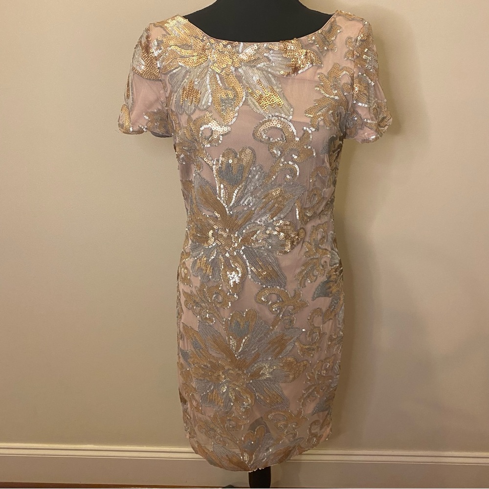 Alex and Alex Light Pink Blush with Silver Gold Sequin Dress